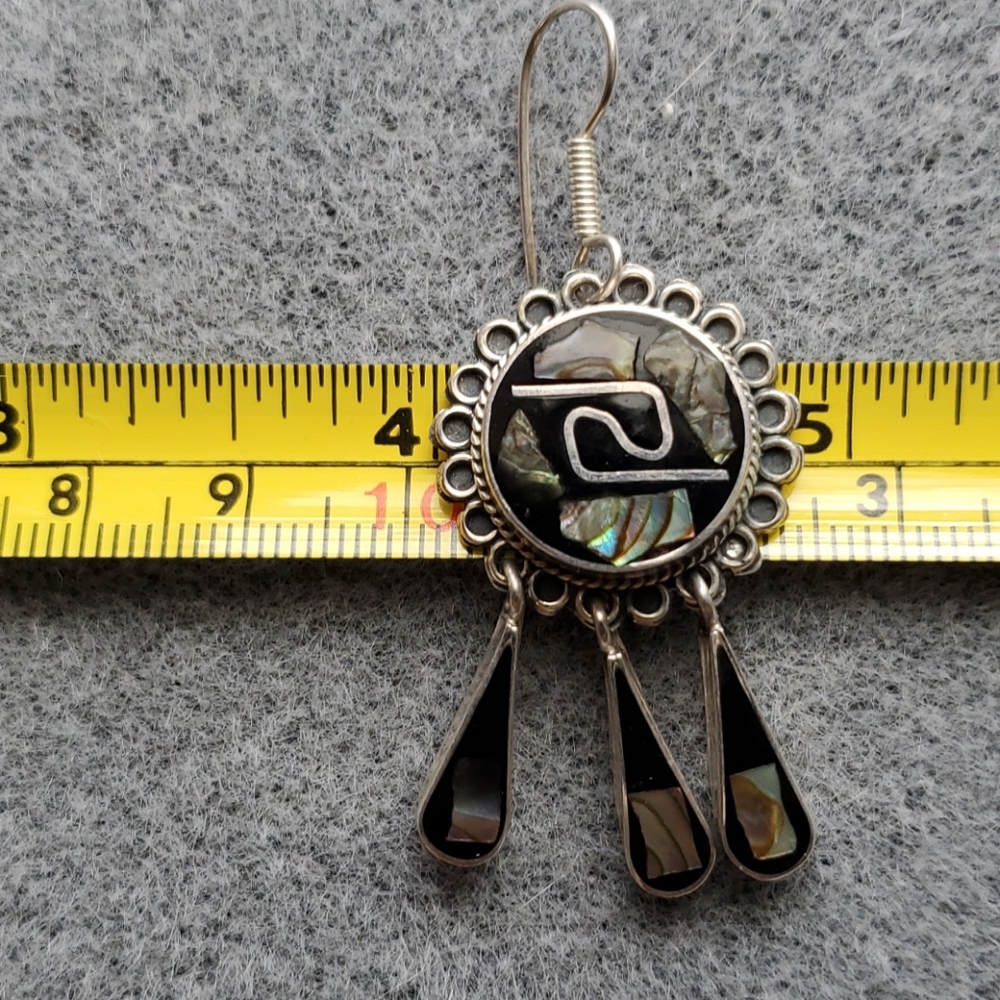 Taxco Mexico Onyx & Abalone Pin/Pendant & Earrings - Picture 11 of 11